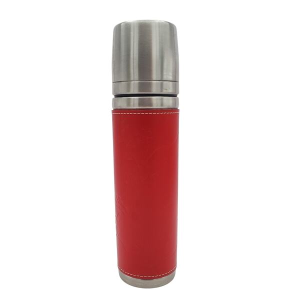 Starbucks Stainless Steel Thermos 2004 Mug Red Leather Floral Sleeve 12oz - Picture 1 of 14